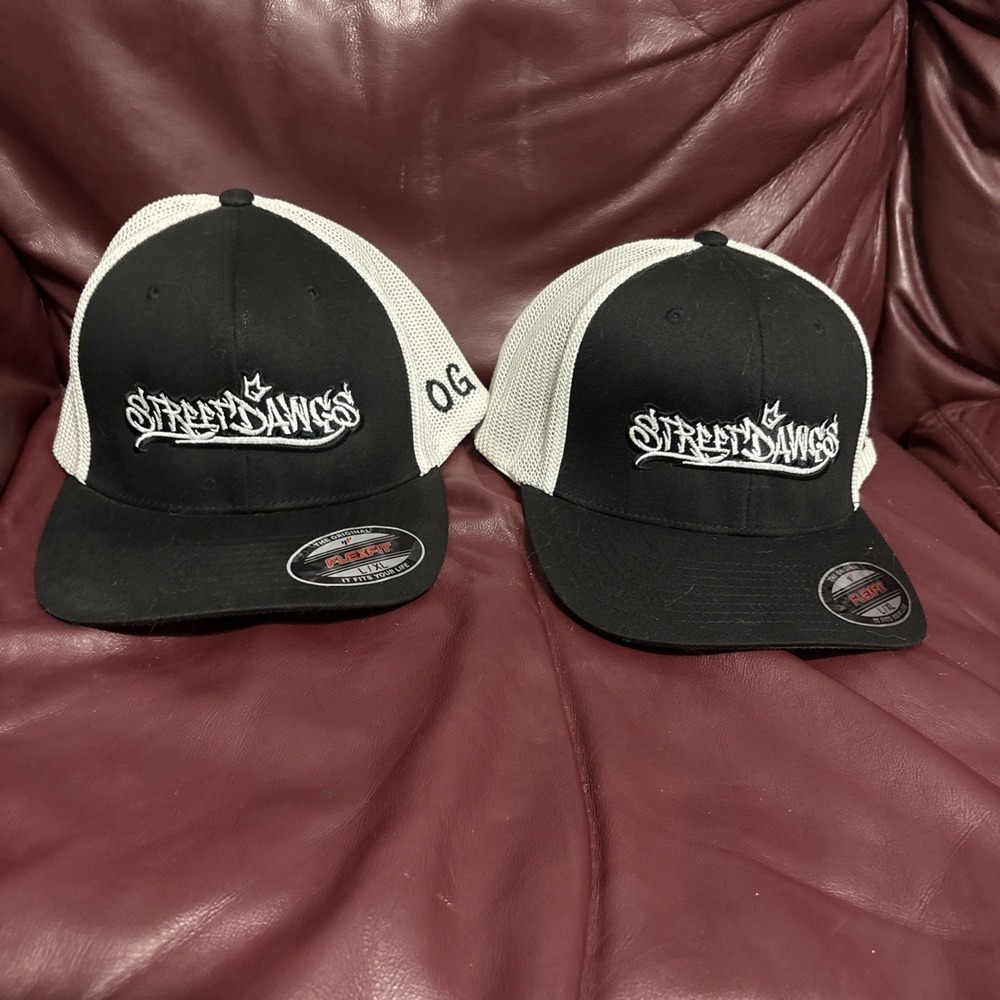 Port Authority Flex Fit Trucker Hat Black white Mesh Back  Cap Snapback OG L/XL